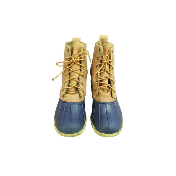 LL Bean Blue Leather 8" Lace Up Unlined Ankle Duck Boots Round Toe Size 7 M - Picture 5 of 10